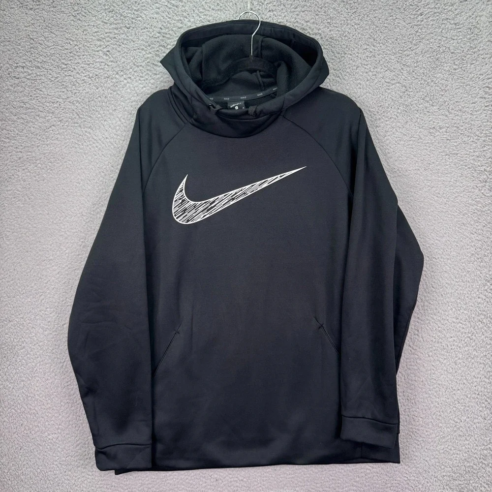 Nike Hoodie Men XL Black GFX 4 Fleece Pullover Hooded Sweatshirt Lounge Big Logo